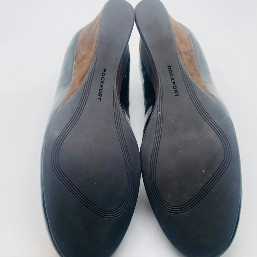 Rockport adiPRENE Brown Patent Leather & Suede Wedge Pumps Women’s 5.5